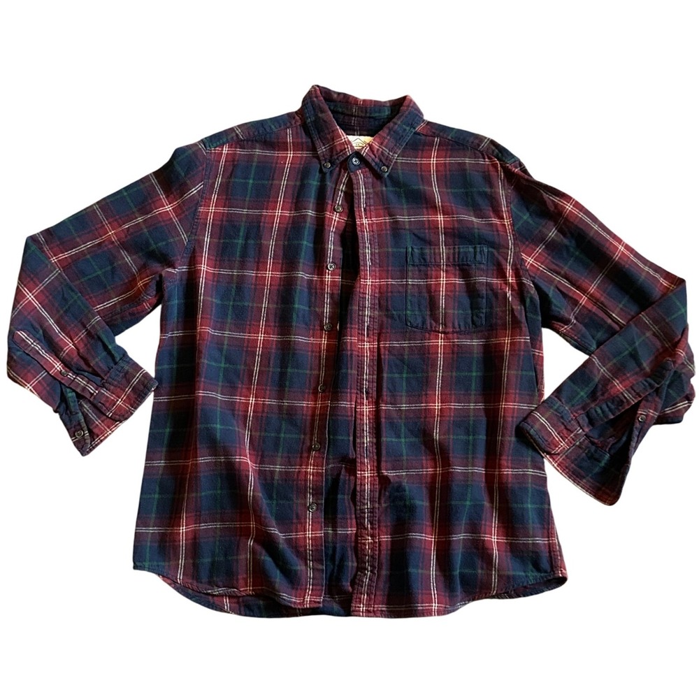 ST JOHNS‎ BAY Mens Red Plaid Flannel Shirt Super Soft Size Large Button Up